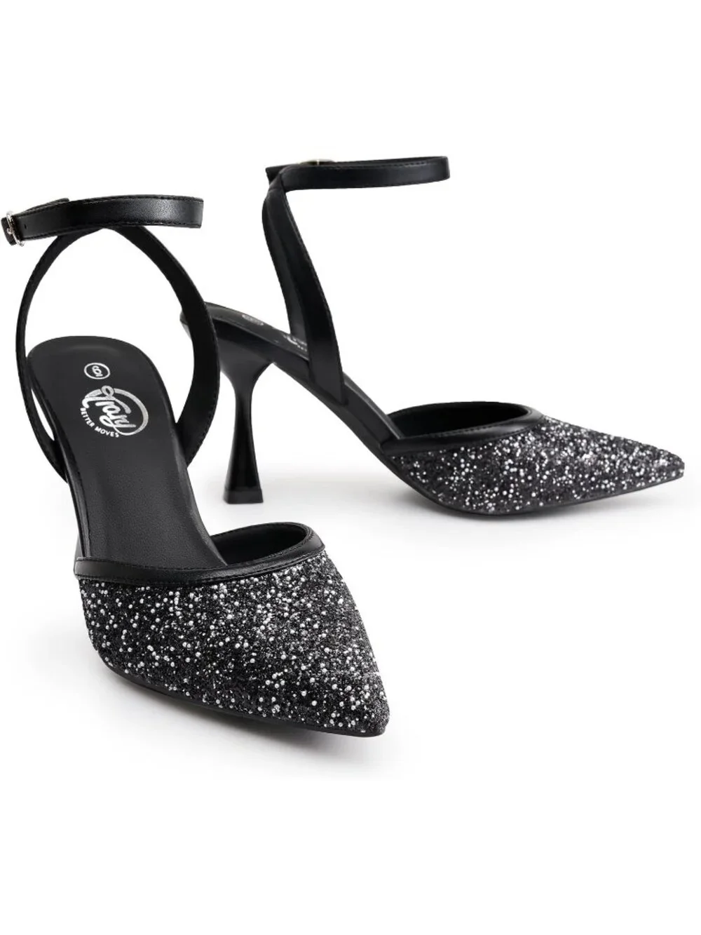 Women's Black Slingback Pointed Toe Stiletto Heels Ankle Strap Dress Shoes